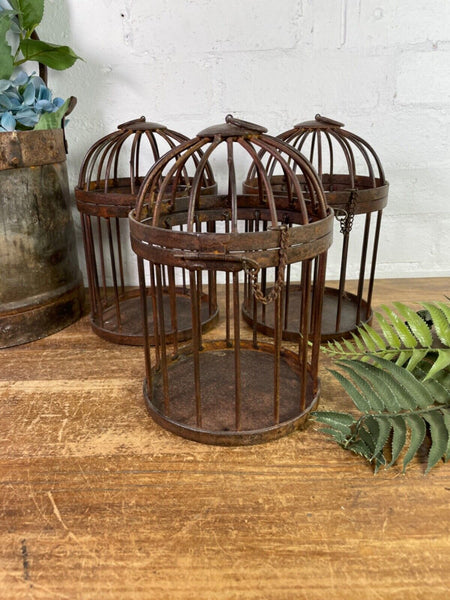 Vintage Rustic Reclaimed Metal Hanging Bird Cage Candle Holder