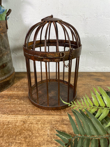 Vintage Rustic Reclaimed Metal Hanging Bird Cage Candle Holder