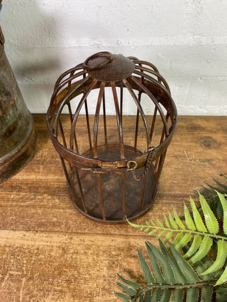 Vintage Rustic Reclaimed Metal Hanging Bird Cage Candle Holder