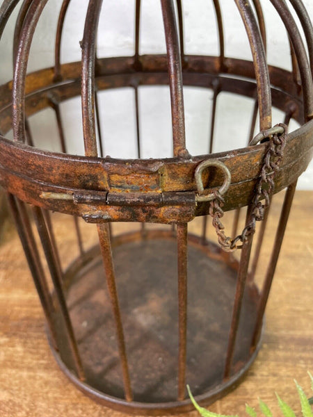 Vintage Rustic Reclaimed Metal Hanging Bird Cage Candle Holder