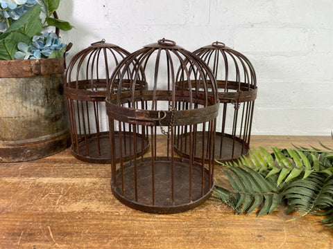 Vintage Rustic Reclaimed Metal Hanging Bird Cage Candle Holder