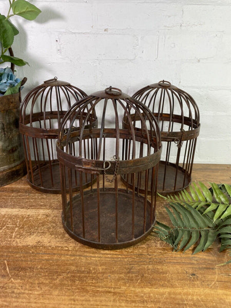 Vintage Rustic Reclaimed Metal Hanging Bird Cage Candle Holder
