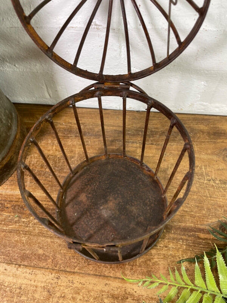 Vintage Rustic Reclaimed Metal Hanging Bird Cage Candle Holder