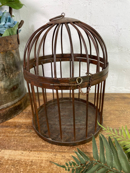Vintage Rustic Reclaimed Metal Hanging Bird Cage Candle Holder