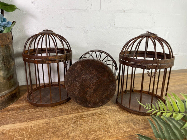 Vintage Rustic Reclaimed Metal Hanging Bird Cage Candle Holder