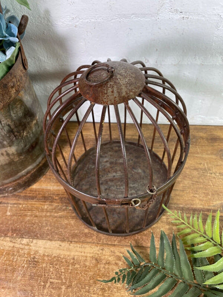 Vintage Rustic Reclaimed Metal Hanging Bird Cage Candle Holder