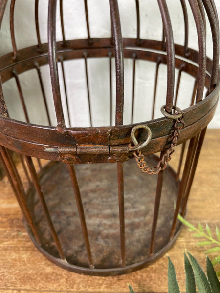 Vintage Rustic Reclaimed Metal Hanging Bird Cage Candle Holder