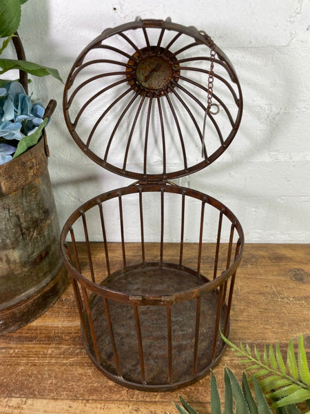 Vintage Rustic Reclaimed Metal Hanging Bird Cage Candle Holder