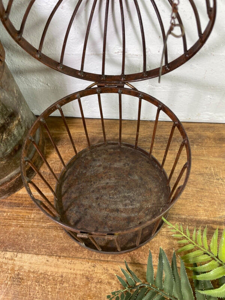Vintage Rustic Reclaimed Metal Hanging Bird Cage Candle Holder