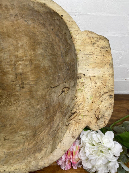 Vintage Hungarian Hand Carved Dug Out Rustic Primitive Dough Bowl Trough