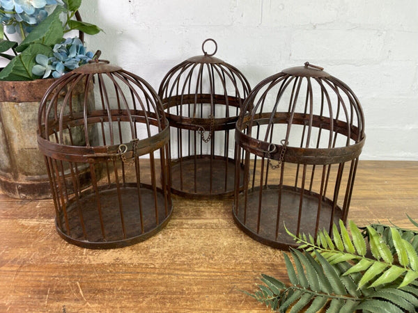 Vintage Rustic Reclaimed Metal Hanging Bird Cage Candle Holder