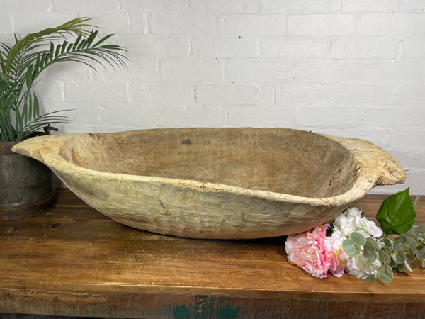 Vintage Hungarian Hand Carved Dug Out Rustic Primitive Dough Bowl Trough