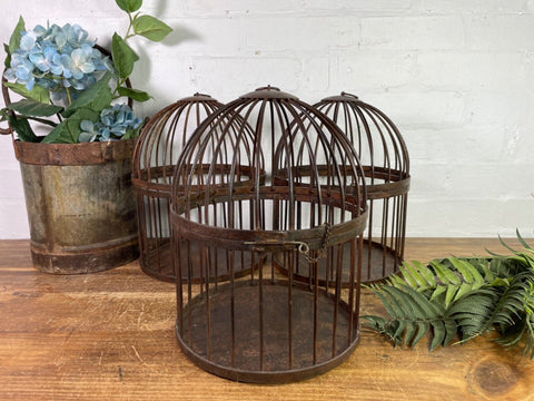 Vintage Rustic Reclaimed Metal Hanging Bird Cage Candle Holder