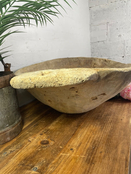 Vintage Hungarian Hand Carved Dug Out Rustic Primitive Dough Bowl Trough