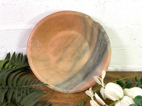 Vintage Reclaimed Indian Hand Carved Marble Stone Bowl Dish
