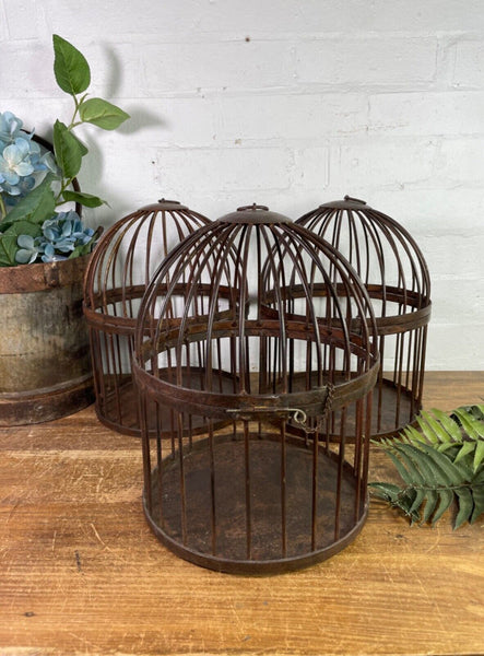 Vintage Rustic Reclaimed Metal Hanging Bird Cage Candle Holder