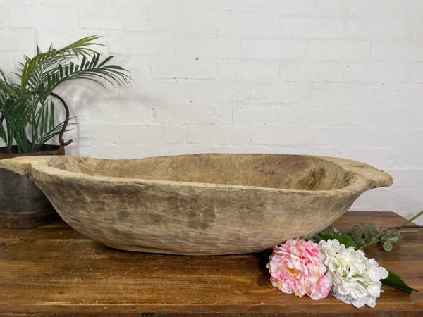 Vintage Hungarian Hand Carved Dug Out Rustic Primitive Dough Bowl Trough