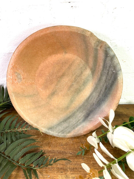 Vintage Reclaimed Indian Hand Carved Marble Stone Bowl Dish