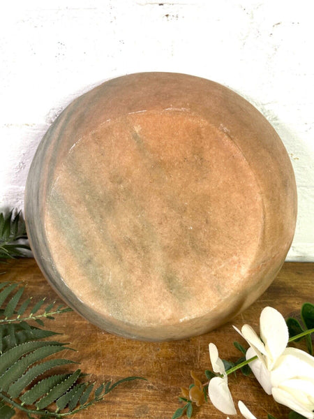 Vintage Reclaimed Indian Hand Carved Marble Stone Bowl Dish