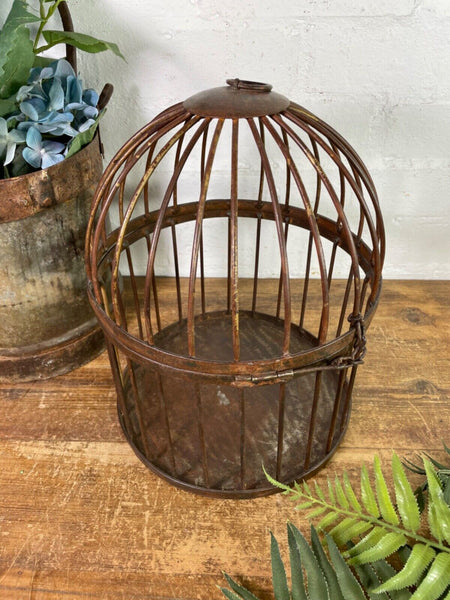 Vintage Rustic Reclaimed Metal Hanging Bird Cage Candle Holder