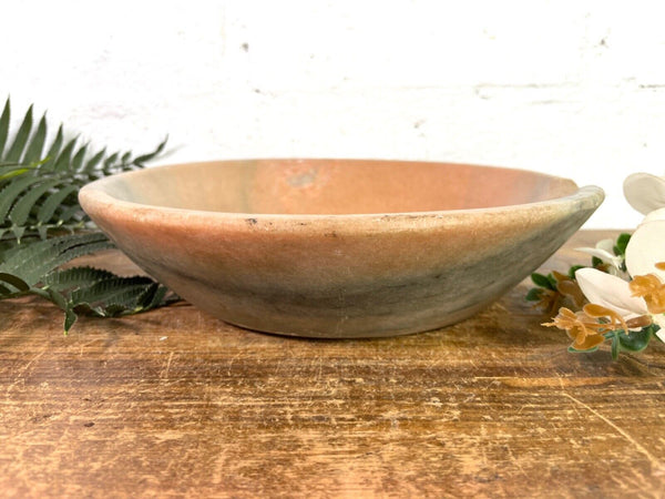 Vintage Reclaimed Indian Hand Carved Marble Stone Bowl Dish