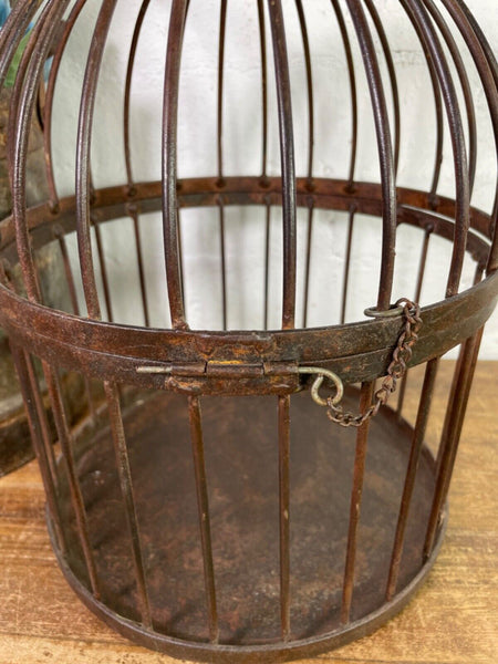 Vintage Rustic Reclaimed Metal Hanging Bird Cage Candle Holder