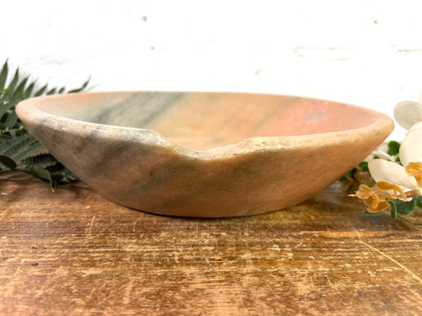Vintage Reclaimed Indian Hand Carved Marble Stone Bowl Dish