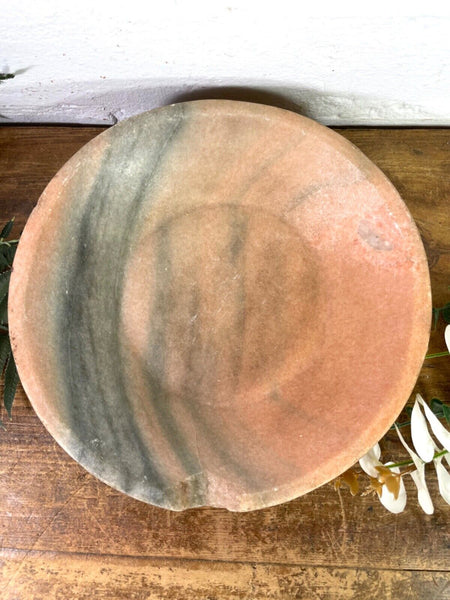 Vintage Reclaimed Indian Hand Carved Marble Stone Bowl Dish