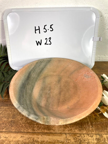 Vintage Reclaimed Indian Hand Carved Marble Stone Bowl Dish