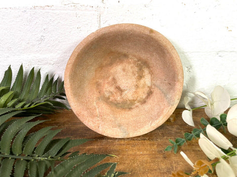 Vintage Reclaimed Indian Hand Carved Marble Stone Bowl Dish