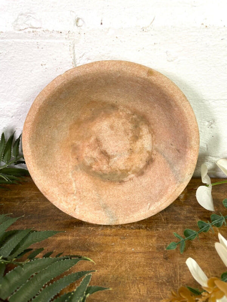 Vintage Reclaimed Indian Hand Carved Marble Stone Bowl Dish