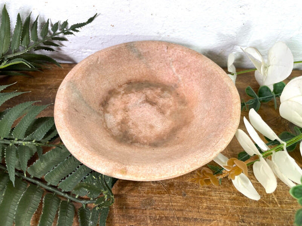Vintage Reclaimed Indian Hand Carved Marble Stone Bowl Dish