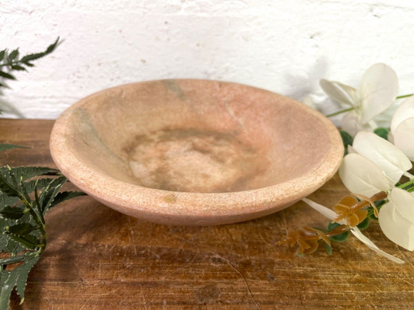 Vintage Reclaimed Indian Hand Carved Marble Stone Bowl Dish