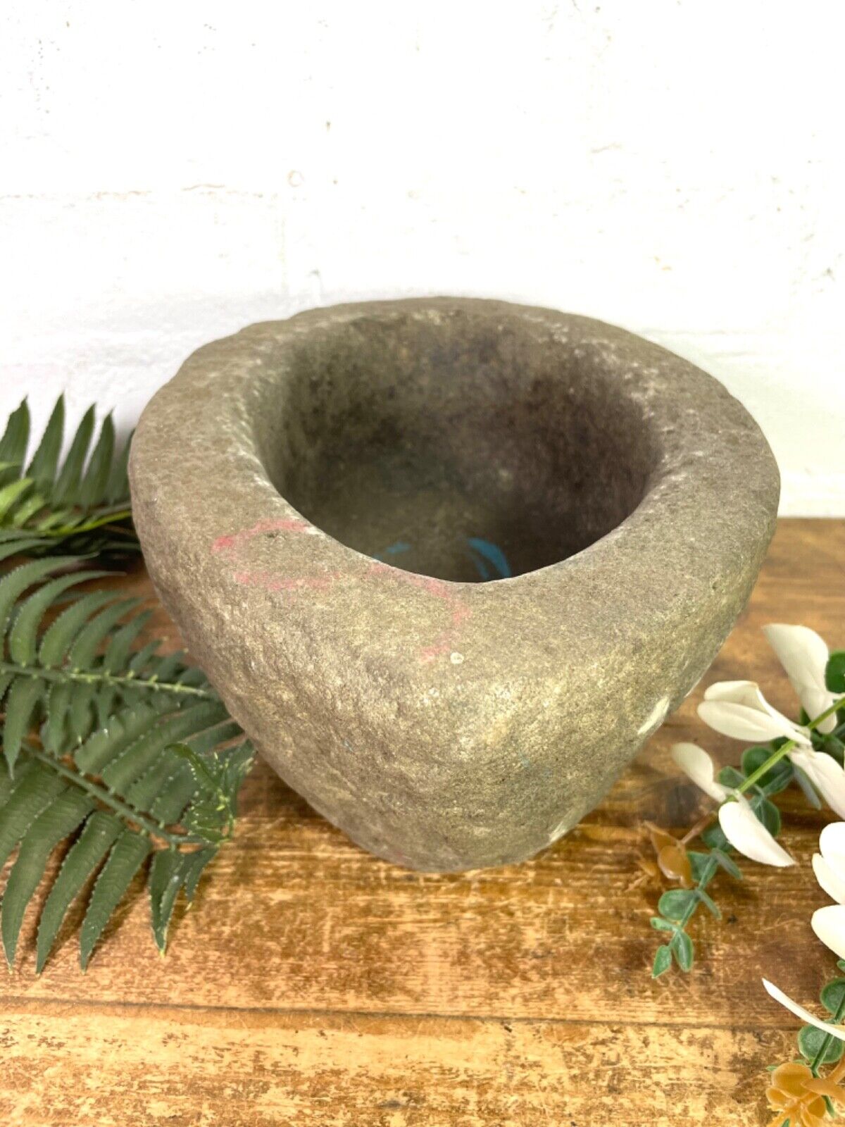 Vintage Rustic Hand Carved Solid Stone Mortar Bowl Dish