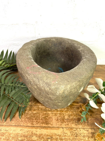Vintage Rustic Hand Carved Solid Stone Mortar Bowl Dish