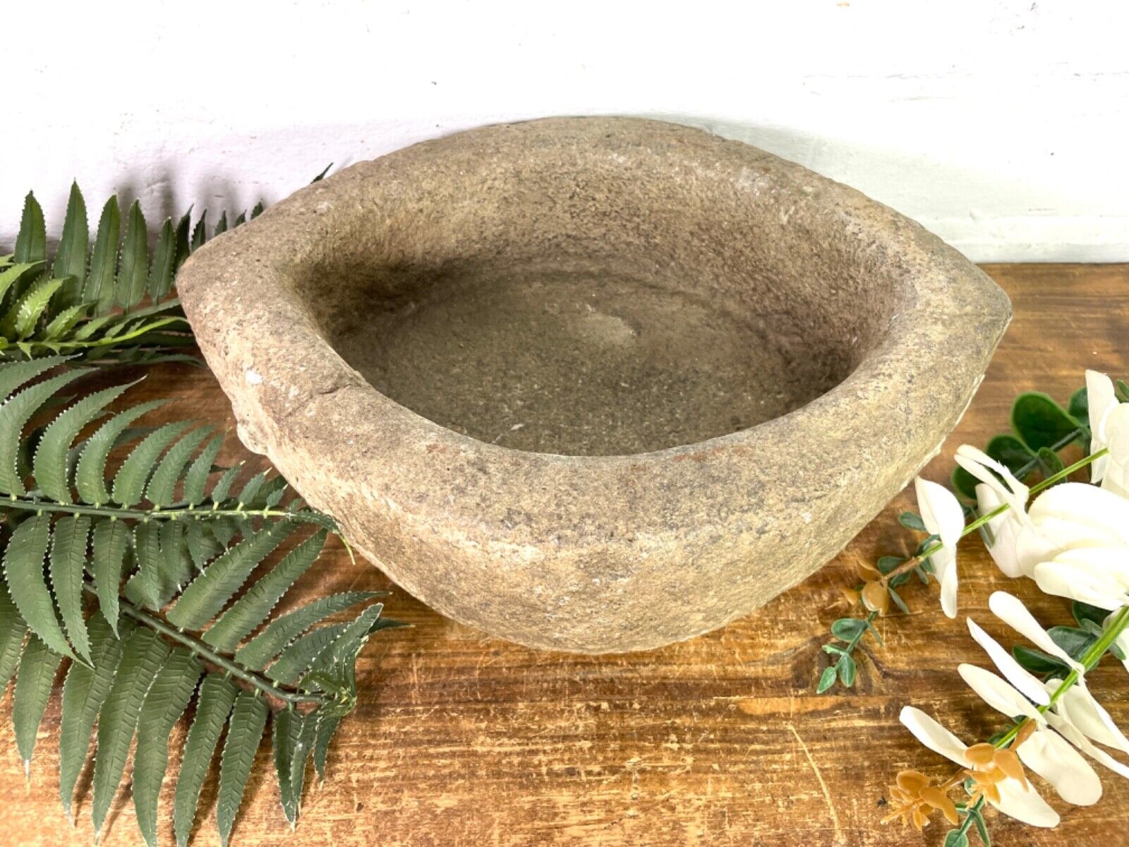 Vintage Rustic Hand Carved Solid Stone Mortar Bowl Dish