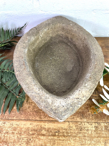 Vintage Rustic Hand Carved Solid Stone Mortar Bowl Dish