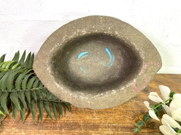 Vintage Rustic Hand Carved Solid Stone Mortar Bowl Dish