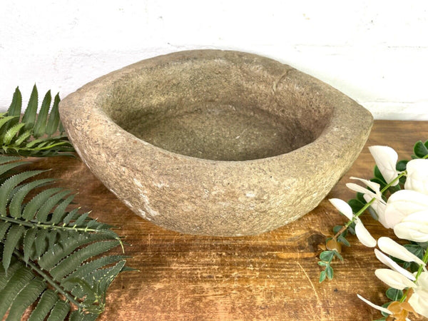 Vintage Rustic Hand Carved Solid Stone Mortar Bowl Dish
