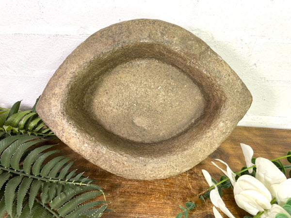 Vintage Rustic Hand Carved Solid Stone Mortar Bowl Dish