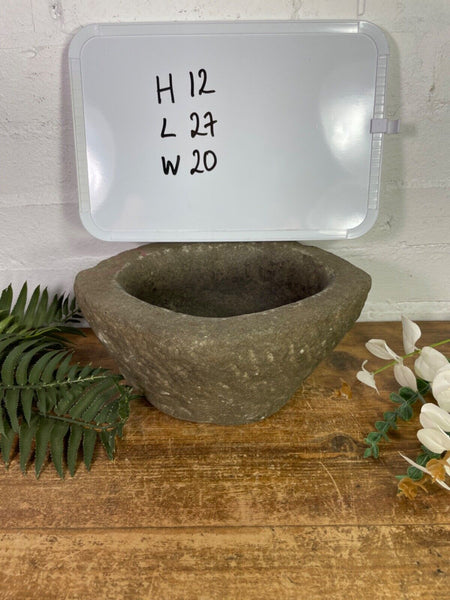 Vintage Rustic Hand Carved Solid Stone Mortar Bowl Dish