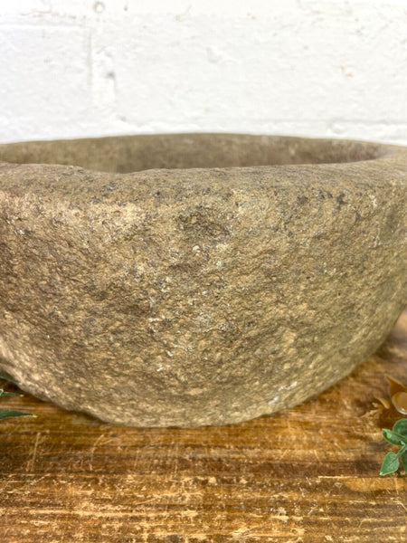 Vintage Rustic Hand Carved Solid Stone Mortar Bowl Dish