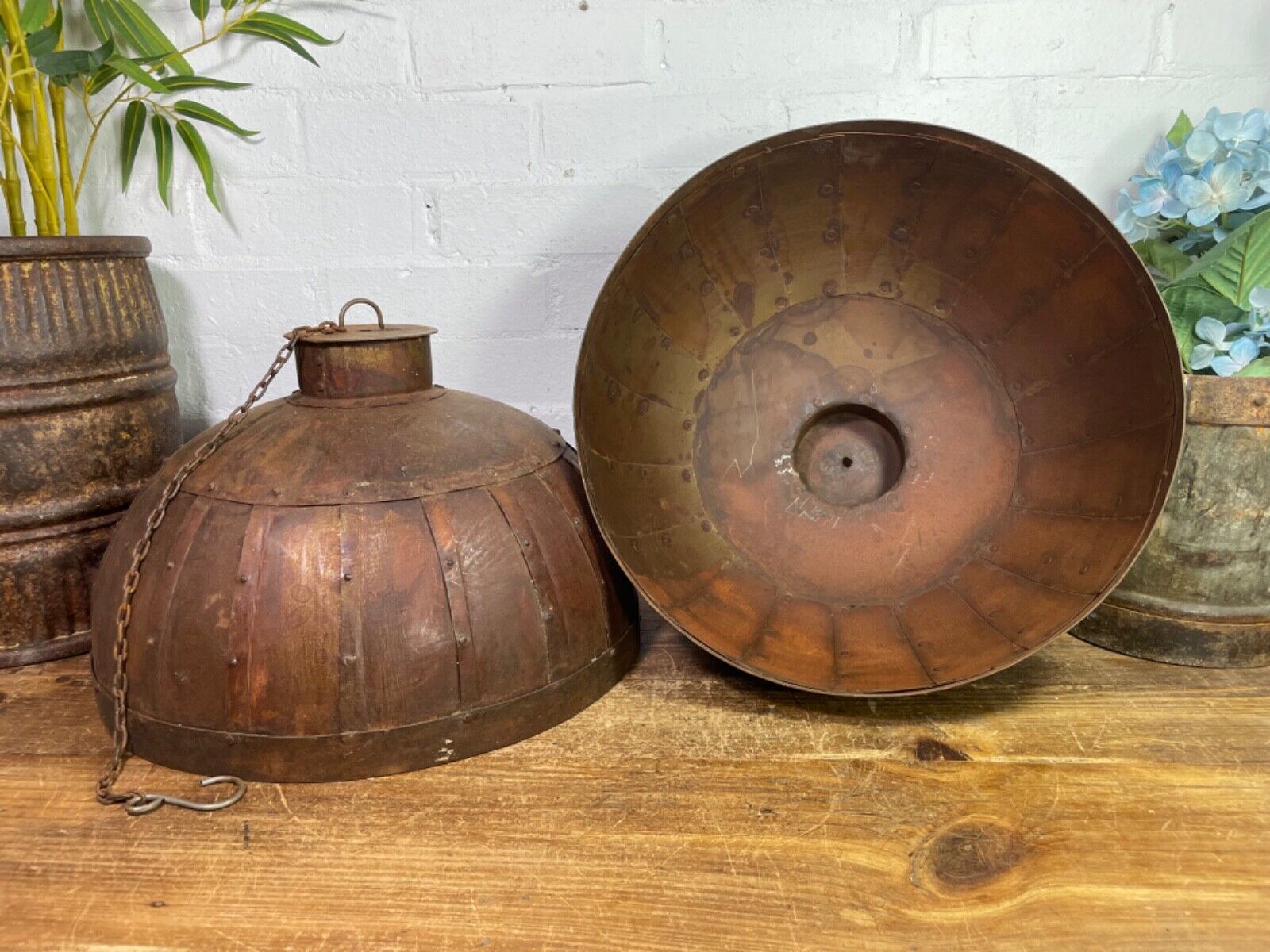 Rustic Reclaimed Riveted Iron Metal Ceiling Hanging Lamp Shade