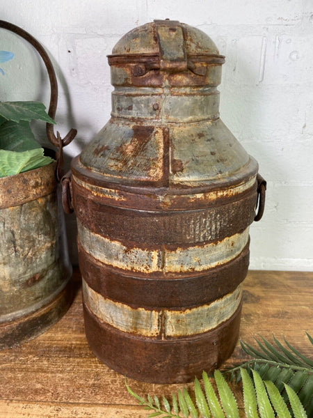 Vintage Reclaimed Rustic Galvanised Banded Metal Butter Milk Churn Wedding Prop