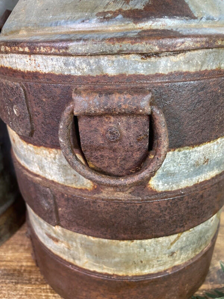 Vintage Reclaimed Rustic Galvanised Banded Metal Butter Milk Churn Wedding Prop