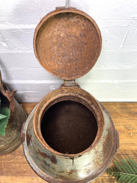 Vintage Reclaimed Rustic Galvanised Banded Metal Butter Milk Churn Wedding Prop