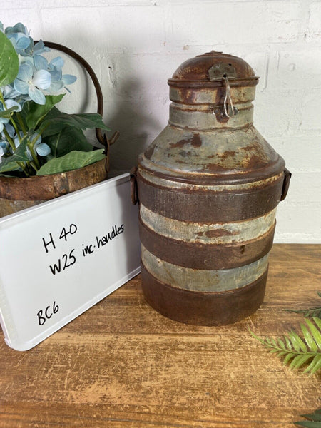 Vintage Reclaimed Rustic Galvanised Banded Metal Butter Milk Churn Wedding Prop