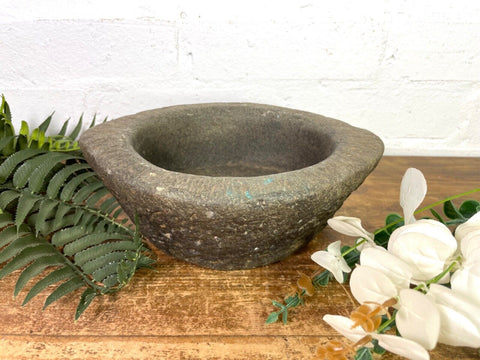 Vintage Rustic Hand Carved Solid Stone Mortar Bowl Dish
