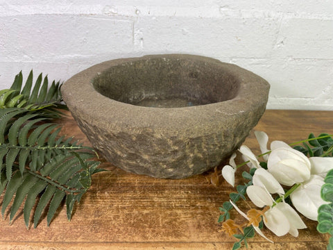Vintage Rustic Hand Carved Solid Stone Mortar Bowl Dish
