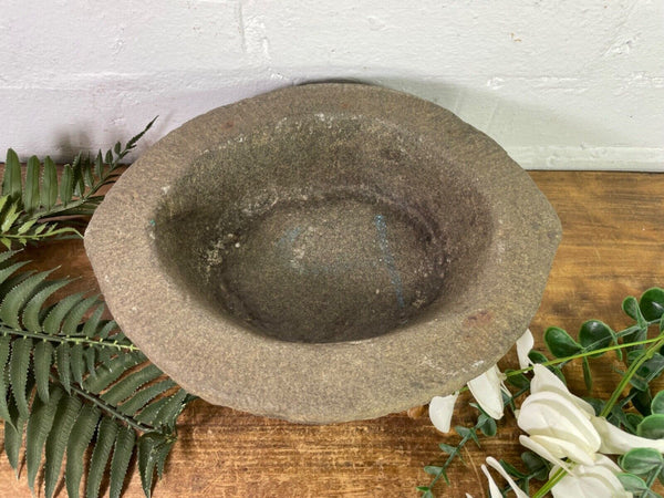 Vintage Rustic Hand Carved Solid Stone Mortar Bowl Dish